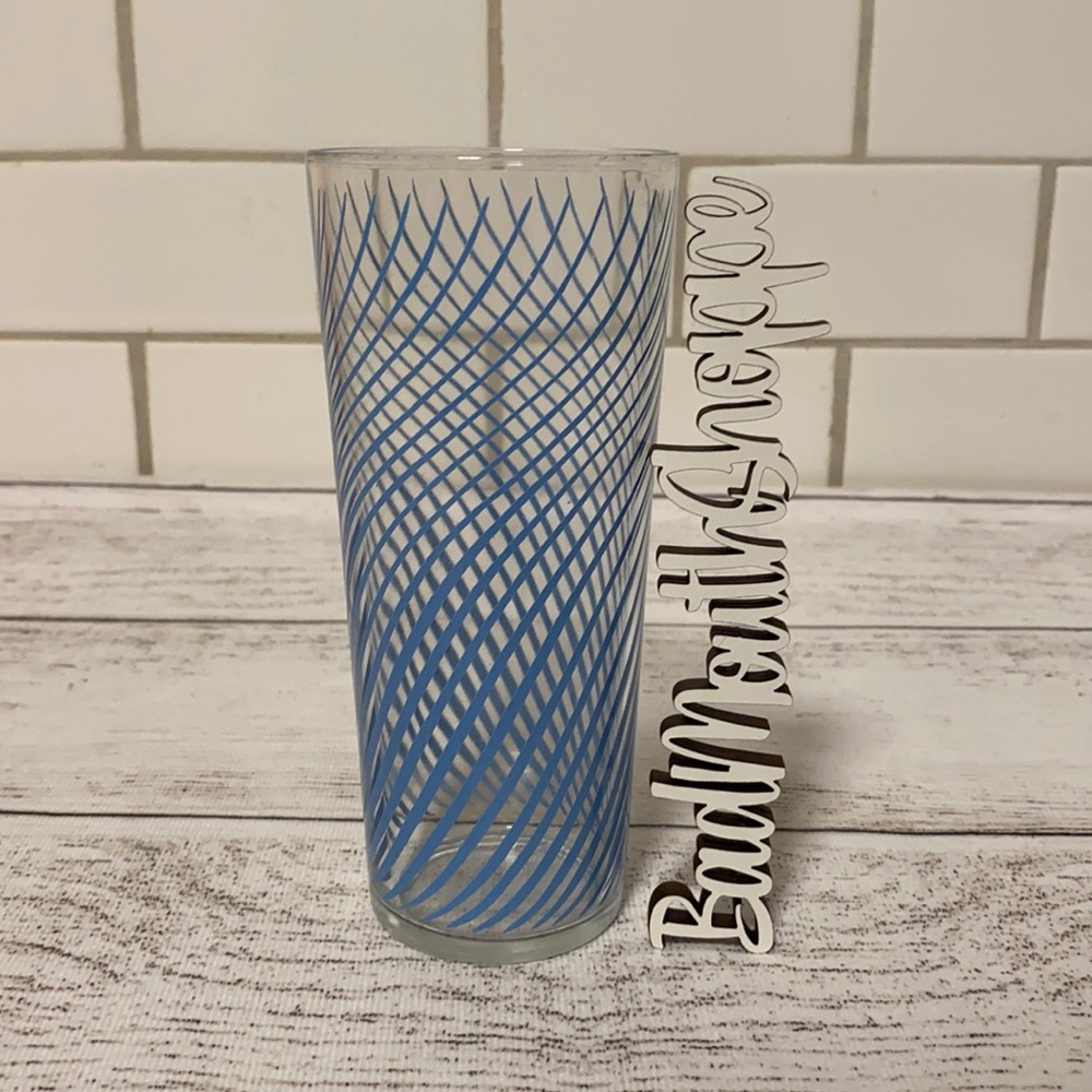 Vintage Retro Mid Century Blue Spiral Swirl Glass Tumbler Cup